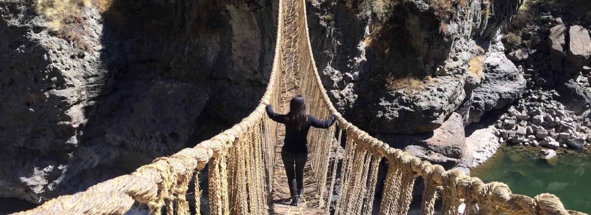 Festival of Qeswachaka bridge reconstruction with locals and tourists