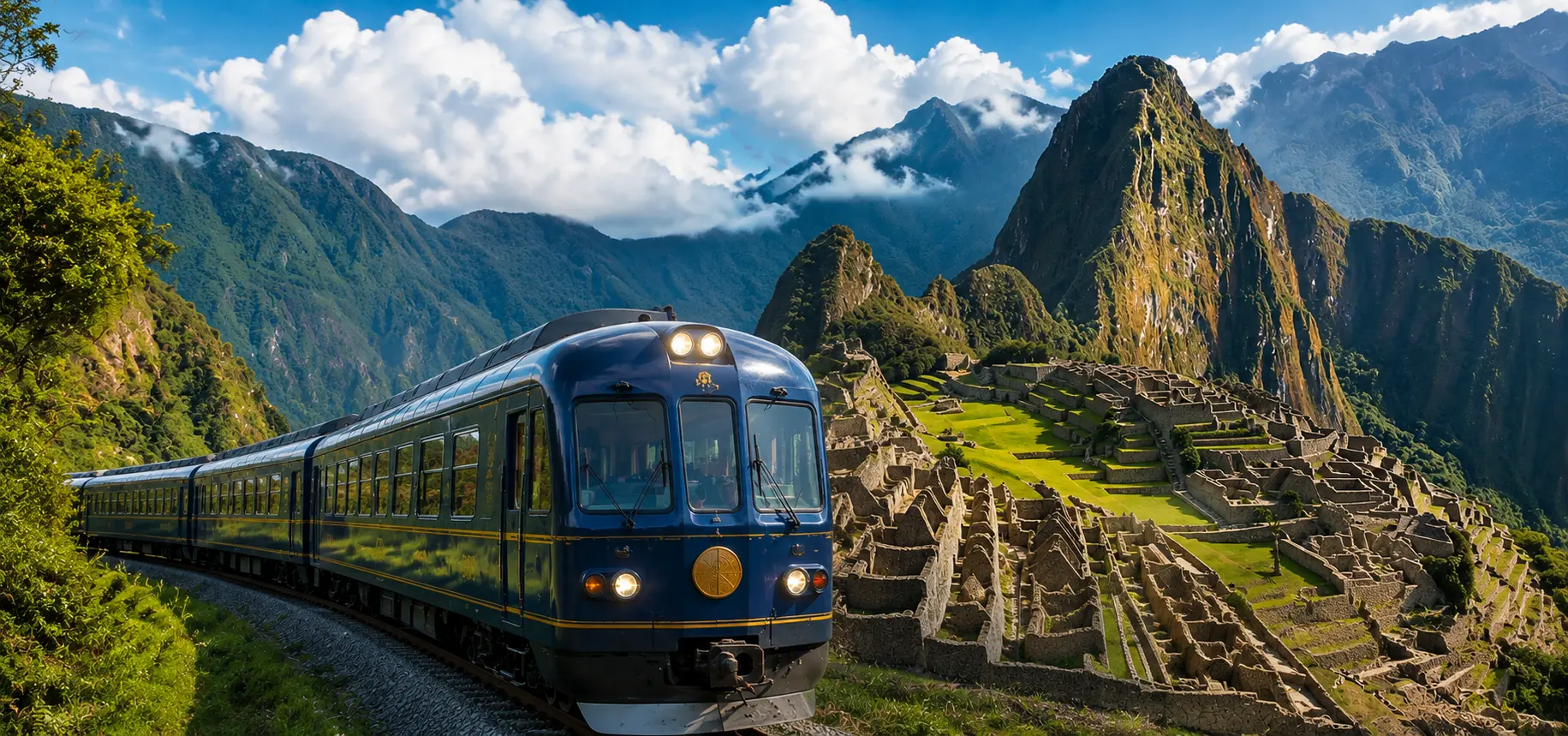 train to Machu Picchu crossing the Sacred Valley of the Incas