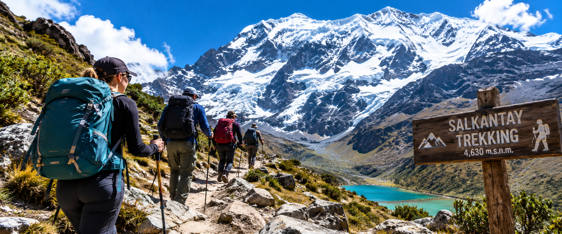 Hikers comparing Salkantay vs Inca Trail routes in the Andes mountains